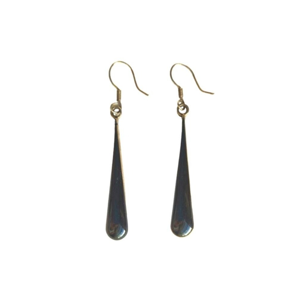 Vintage Mexico Sterling Silver 925  Black Onyx Dangle Earrings  Inlaid Hook Gift